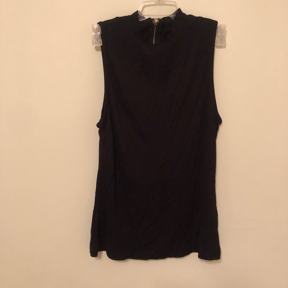 New Marciano Black Ribbed  Mock Neck Top w/ Cut-out Back and Gold Back Zipper